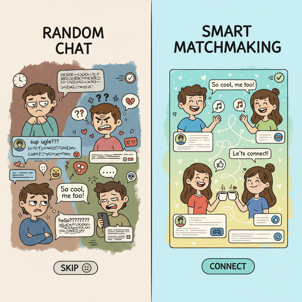 Comparison graphic between random chat and smart matchmaking