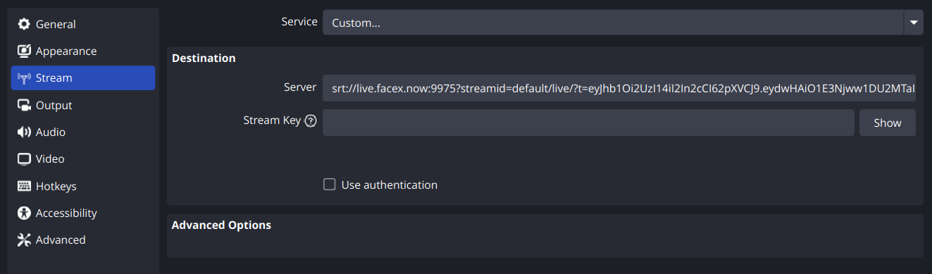 SRT Stream Configuration