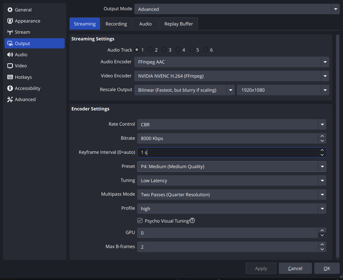 NVIDIA Encoder Settings